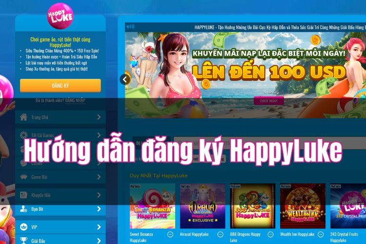 Chọn ngay vào mục đăng ký HappyLuke ngay góc trái màn hình