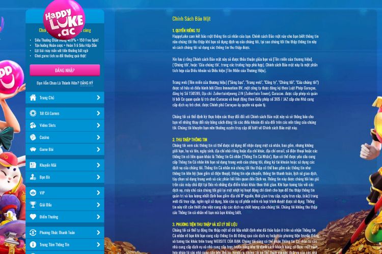 Chính sách bảo mật HappyLuke về quyền riêng tư